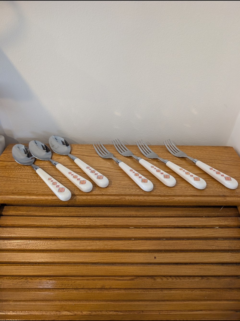 Vintage Forks & Spoons Set – Geometric Pattern Handles Corelle Sand Art Style - Picture 2 of 10